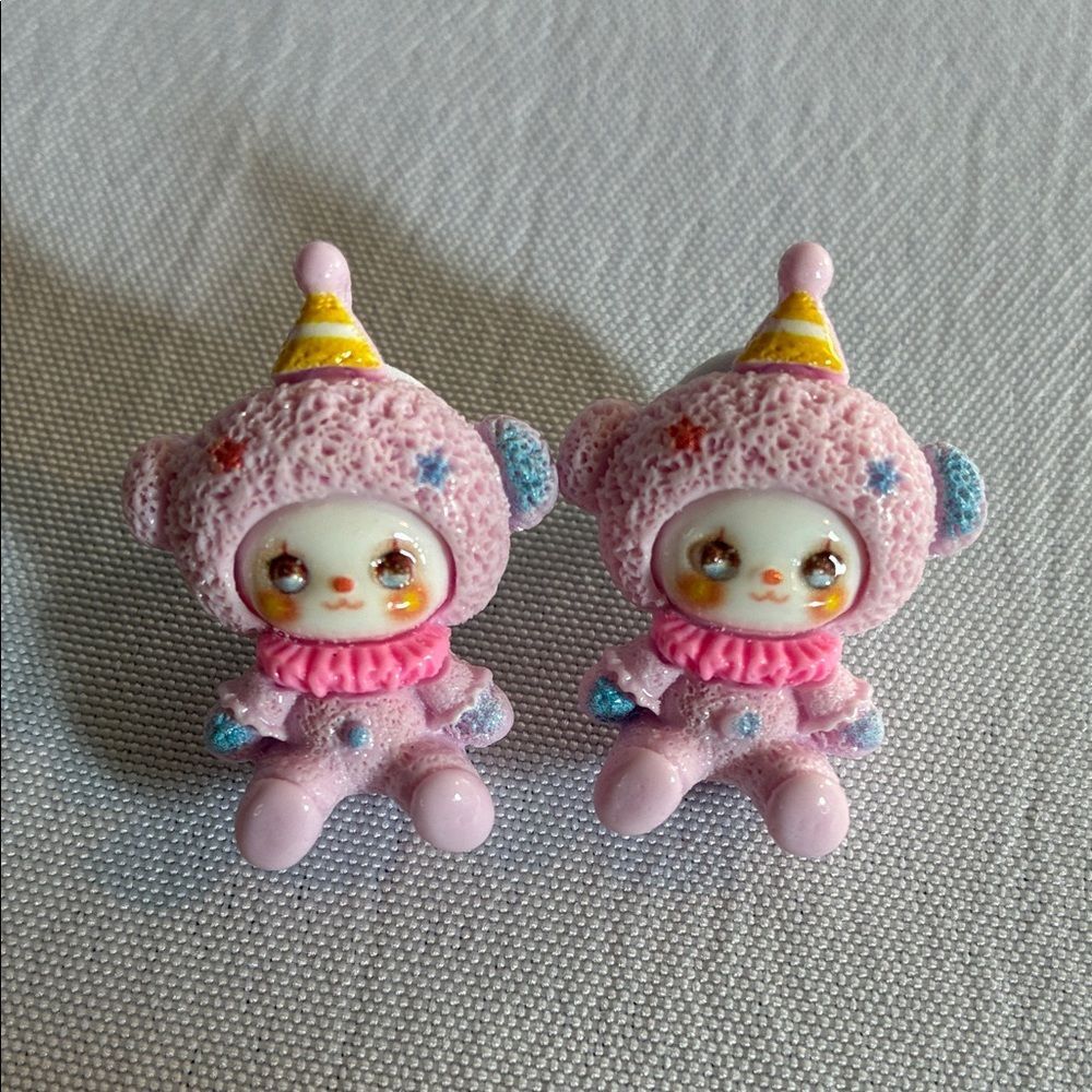 NEW Cute little clown pierced earrings pastel colors lightweight novelty unique